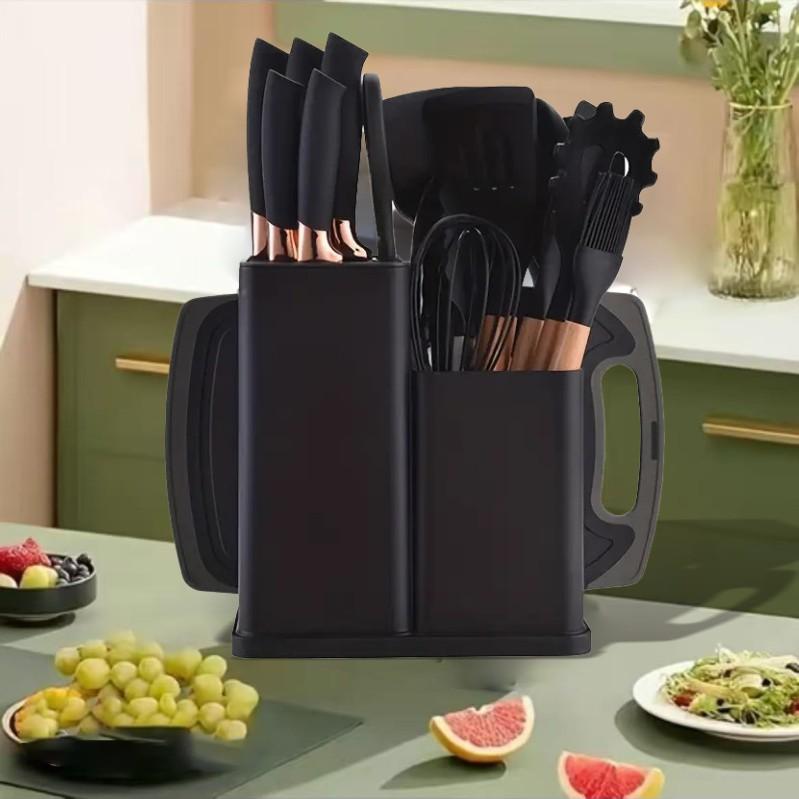 SpringBreakCooking Utensils Set,19PcSKitchen Set CutlerySet with 11 Piece Spatula Cooking Utensils, HeatResistant Silicone Cutlery 6 Piece Sharp Knife Set2 Piece Cutlery Cutting Board Black WoodCookware Rectangular Round Stove WoodenPlastic . White Pasta