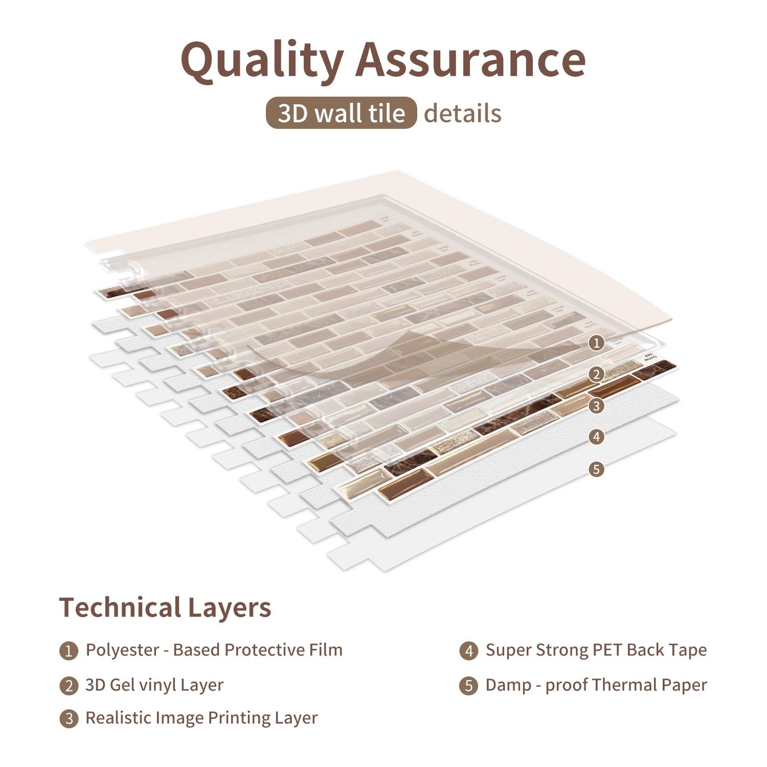 6/10pcs PVC Glazed Tiles, 3D Mosaic Stickers, Kitchen Stickers, Bathroom Waterproof Wall Stickers, Wall Renovation Color Change Wallpaper, Walecorative Stickers, Gift, Home Decor