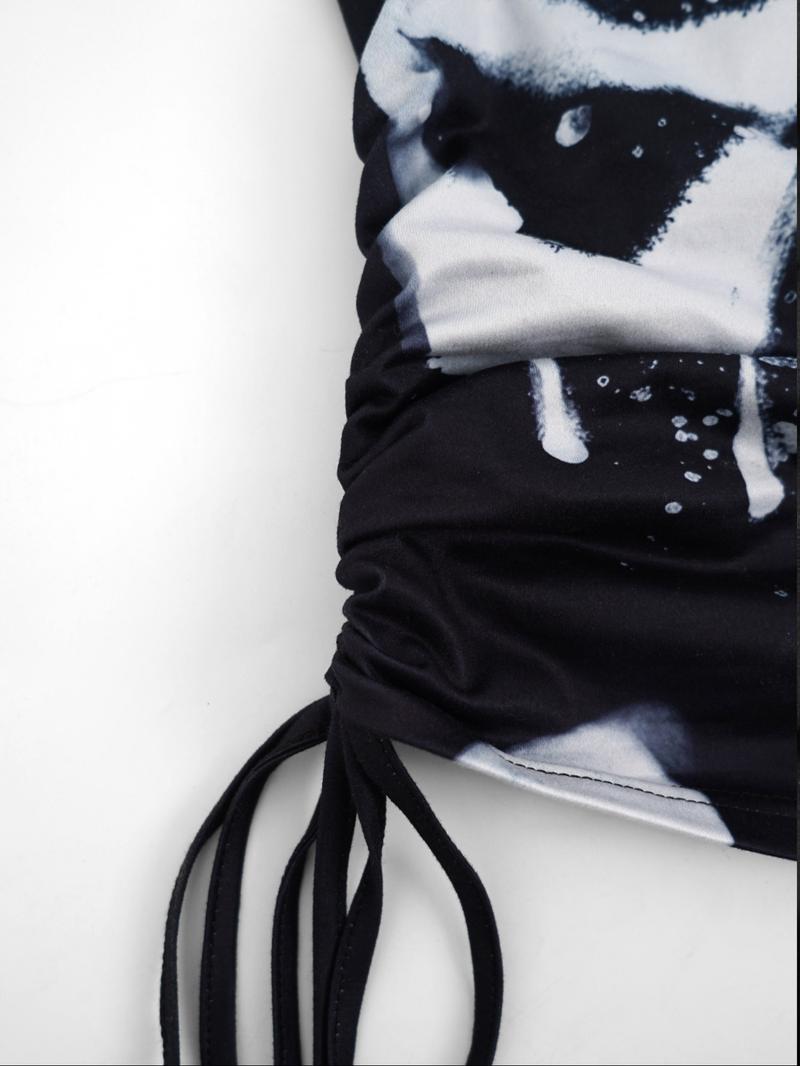 Casual vacation style striped printed fashionable women's drawstring side tie strapless vest