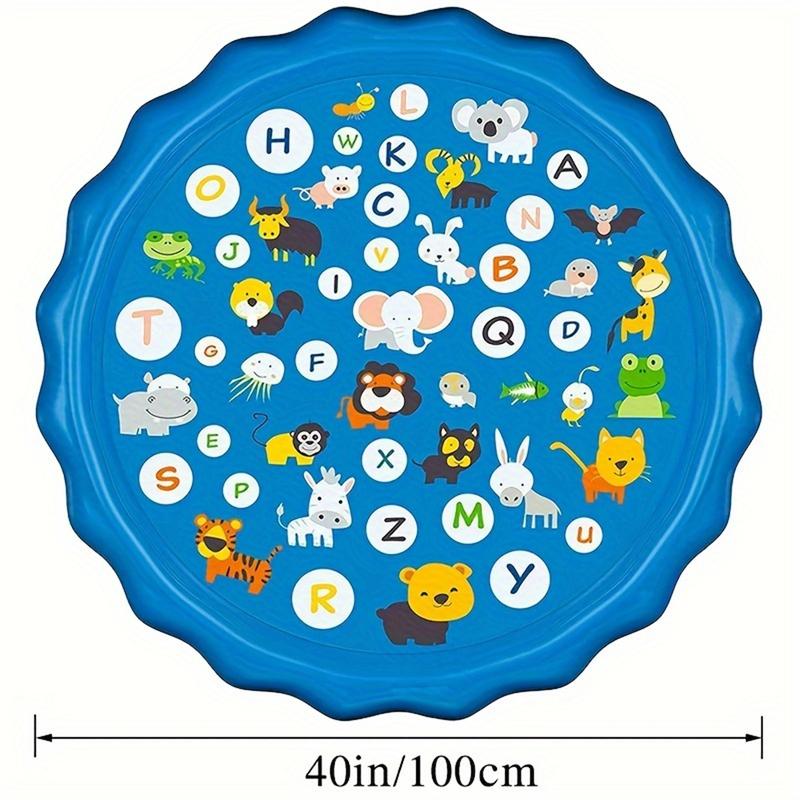 Extra-Large 39" Splash Pad & Kiddie Pool - Colorful Alphabet & Animal Spray Toys, Durable PVC, Ideal for Ages 3-5, Portable Summer Fun for Backyard & Lawn, Cartoon Spray Mat, Educational Toys, Letter Learning, Summer Play, Backyard Fun, Inflatable