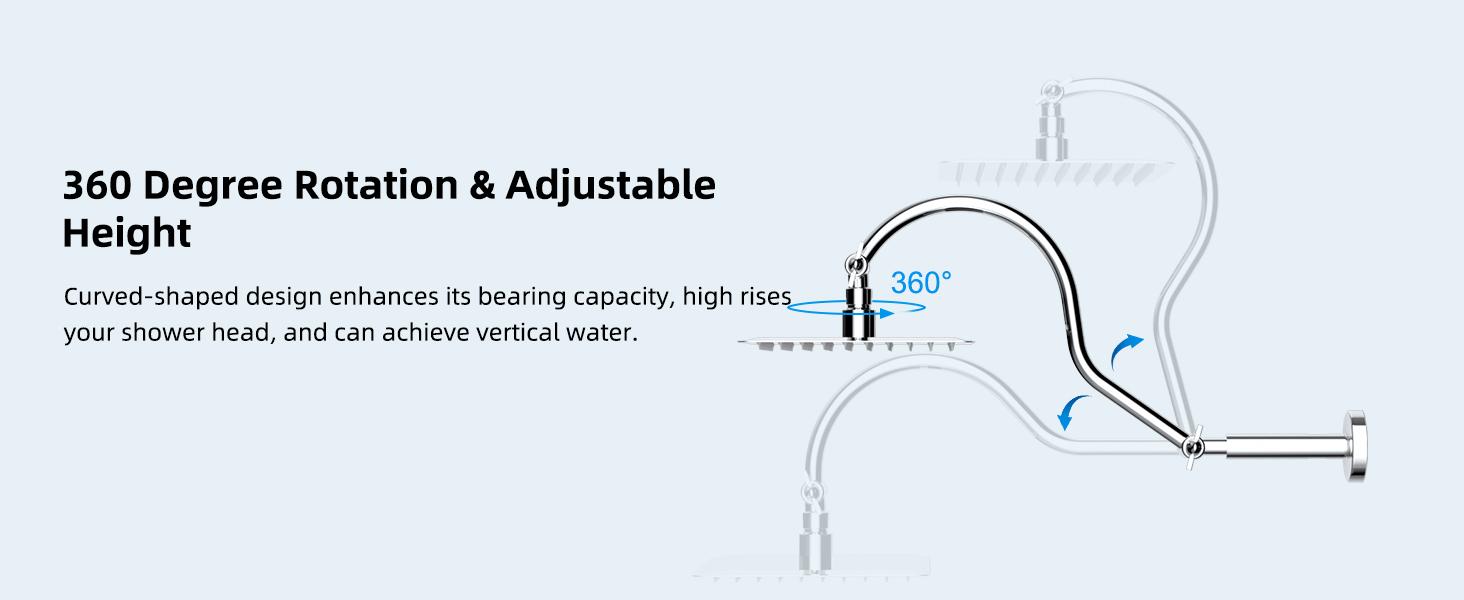 Hibbent All Metal Upgraded 18'' Shower Head Extension Arm, Shower Arm with Flange, Solid Brass Flexible Height & Angle Adjustable Shower Arm Extender with Lock Joint, Universal Connection, Chrome head extension