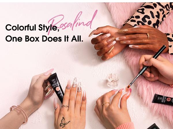 ROSALIND 14Colors Poly Nail Gel Kit with Mini 8LED UV Nail Lamp Drying Nail Art Accessories kit,Clear Pink Glitter Gel Manicure Builder Nail Strengthener Gel for Starter Cutics Extension Nail Gel Drying