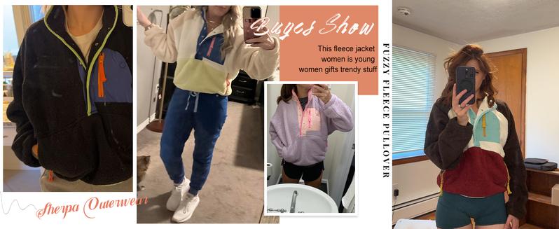 Molitree Women's Fuzzy Fleece Pullover Jacket Cropped Fall Winter Fitted Turtleneck Long Sleeve Green Sherpa Sweatshirt Coat with Pockets