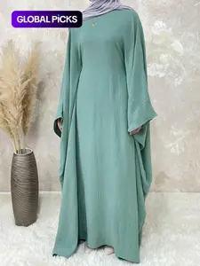 【Plus Size】 Women's Solid Color Abaya, Modest Round Neck Long Sleeve Dress for Daily Wear, Ladies Islamic Clothing for All Seasons