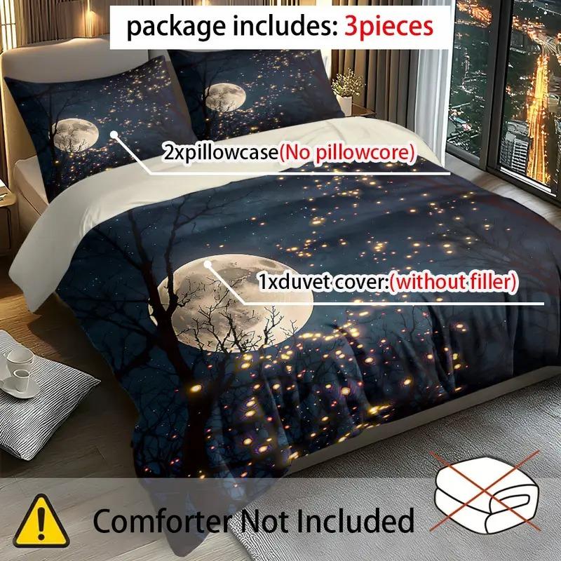 3-piece set of starry sky and moonlit bedding made of polyester material with digital printing, machine washable polyester material, bedroom and guest room, birthday gift (including 1 down duvet cover and 2 pillowcases, no core)