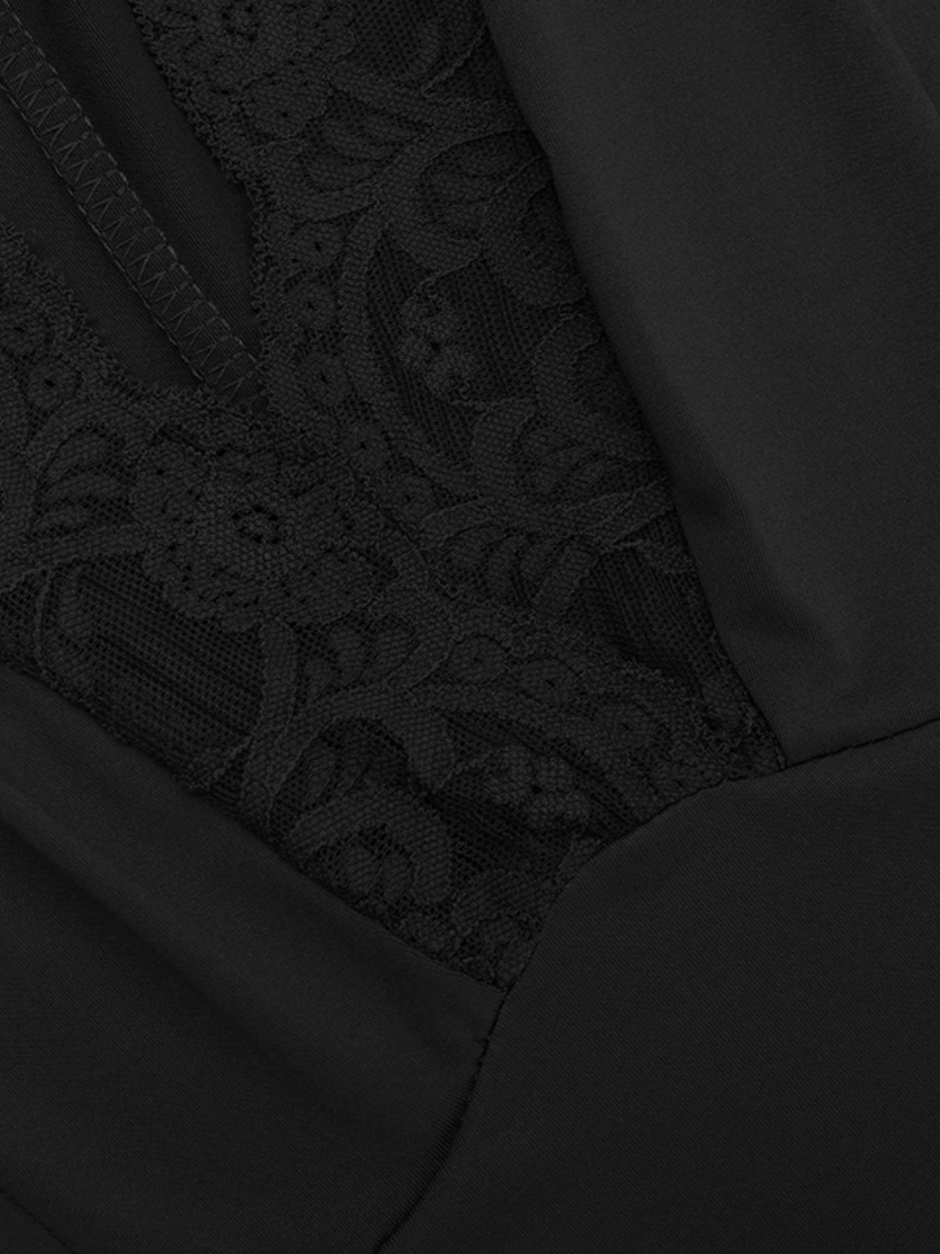 Women's V Neck Lace Trim Jumpsuit, Fitted Plain Design, Sexy Style, Perfect for Casual Wear, Comfortable & Stylish