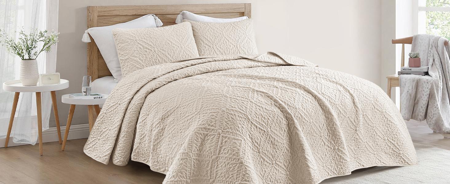 Exclusivo Mezcla California King/King/Queen/Twin Size Quilt Bedding Set, Lightweight Soft Bedspreads Coverlets with 2 Pillow Shams, Modern Oversized Quilts for All Seasons