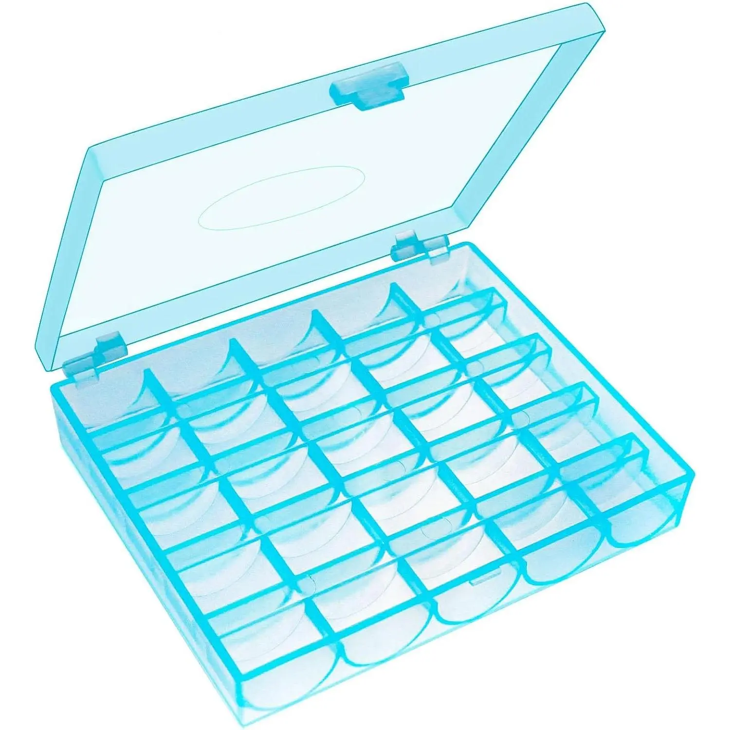 25 Slots Sky Blue Plastic Bobbin Box - Transparent Empty Sewing Machine Bobbin Organizer Case for Sewing Spools Storage