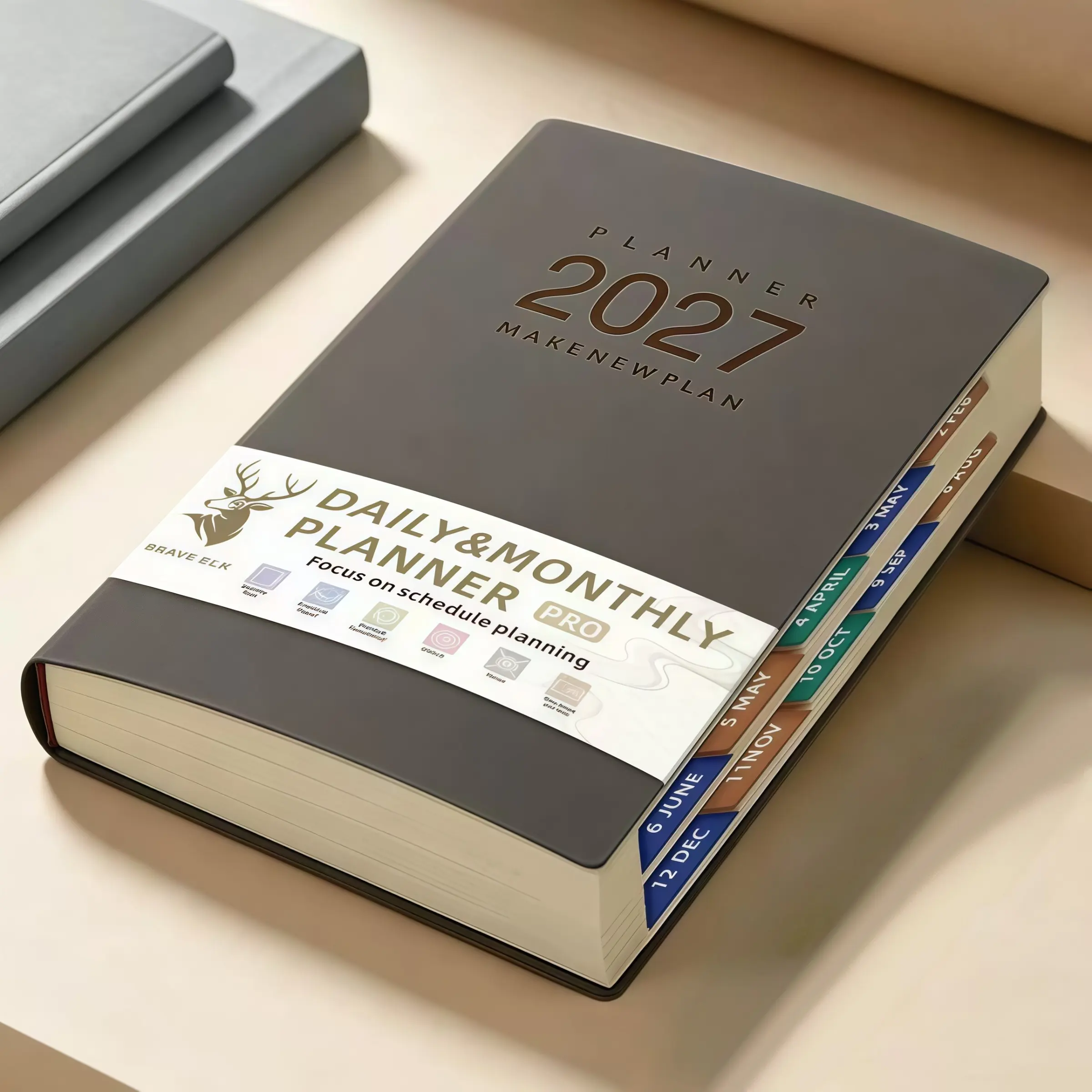 2027 Year Planner, Yearly Planner, Dual Daily/monthly Planning, A5 Hardcover Notebook, 15-Minute Time Scale, Budget Tracker, Habit Tracker, Project Plan, Ribbon Bookmark, Ideal for Work, School, Business, Personal Use, Gift for Men and Women