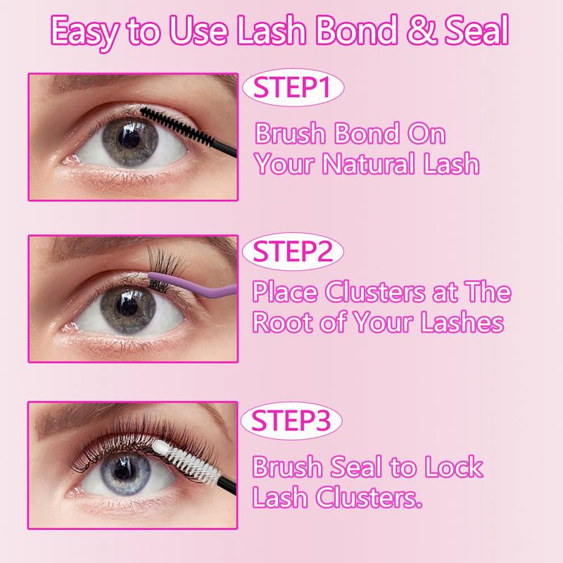 3-Box 3D Wispy Individual Cluster Lash Set, Individual Lash Extensions - Ultra-Thick Volume, Curly Mixed Lengths - DIY Lash Extension Kit with Lash Bond, Seal, Remover, Applicator & Lash Brush - Everyday Eye Makeup, Gifts for Friends