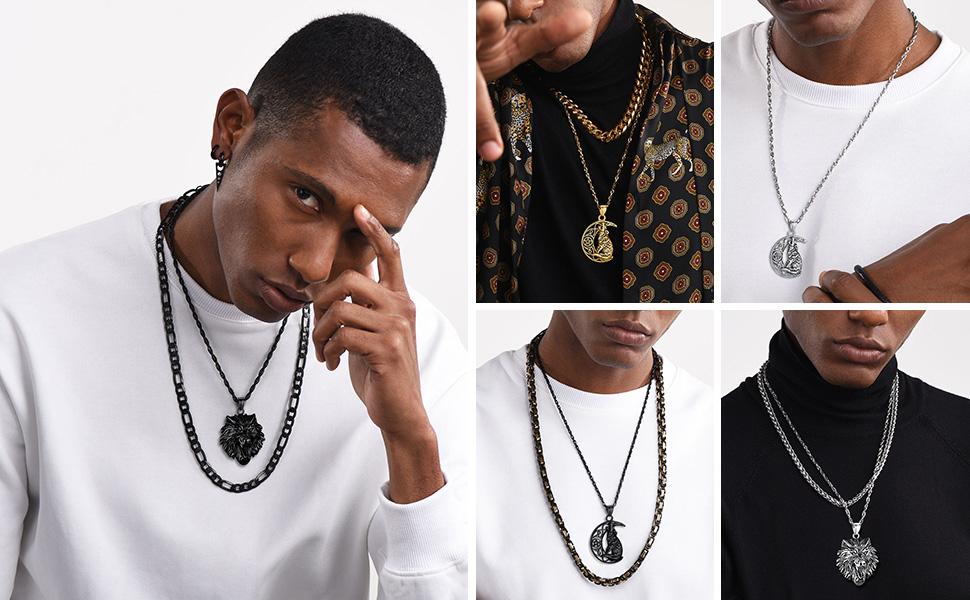 FaithHeart Viking Wolf With Runes Amulet Necklace For Men Women Stainless Steel