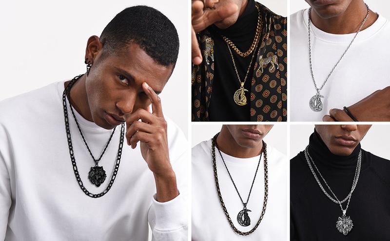 FaithHeart Viking Wolf With Runes Amulet Necklace For Men Women Stainless Steel