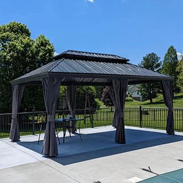 PURPLE LEAF 12' x 16' Patio Gazebo For Backyard | Hardtop Galvanized Steel Grey Frame With Upgrade Curtain