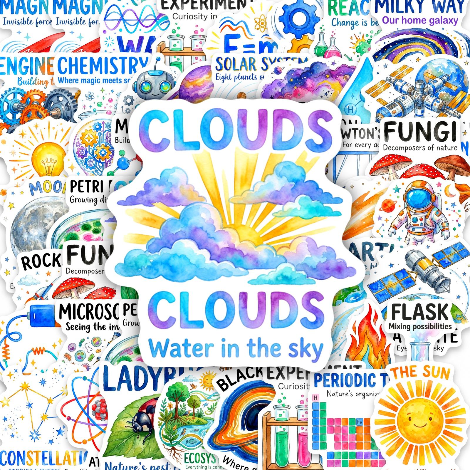 50 Pieces of Math, Physics and Chemistry Themed Stickers Decals, Decal Set, Suitable for Scrapbooks, Diaries, Laptops, Water Bottles, Cars and More, Ideal As Creative Birthday Gifts