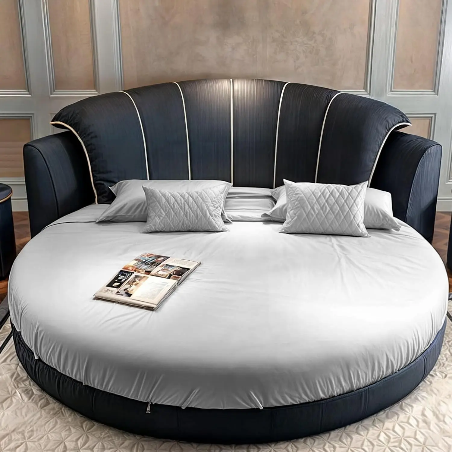 Round Bed Sheets Cover, 200cm (78.7") Diameter, Easy Fit for Deep Less Than 10.6" Fitted Circular Circle Bed, 100% Cotton Piece for Pocket Twin Hotel Home, Solid Gray Silver Color (Just Cover, No Bed)