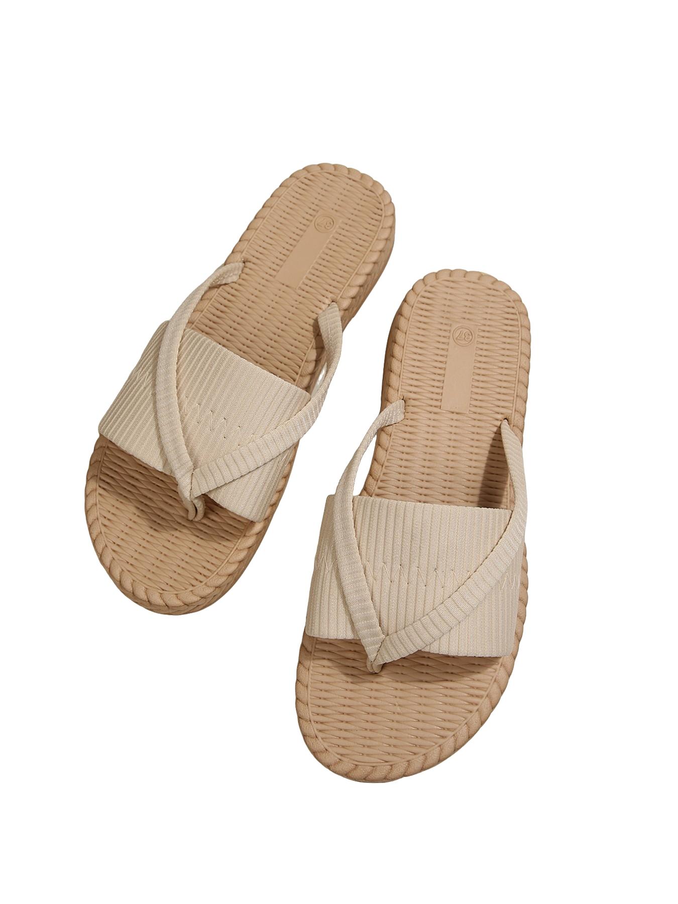 Women's Large Size Straw Style Slip-On Slippers, Cross Strap Soft Sole Anti-Slip, Breathable Comfort, Casual Daily Wear, Beach Vacation, Home Relax