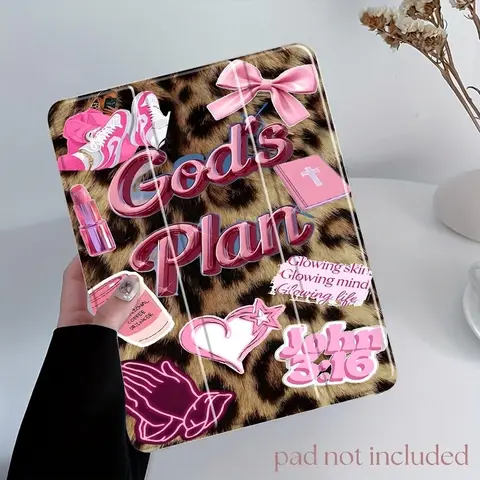 Retro Leopard Print Sticker Collage iPad Case, Tablet Accessories, Protective Casing, Protective Cover Auto Wake/sleep,Anti-Drop Scratch-Resistant,Transparent Acrylic Back,Fits iPad 7.9/10.2/10.9/11/12.9 inch (Case Only)