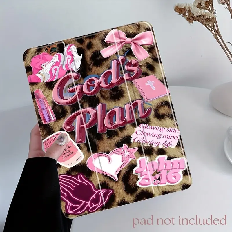 Retro Leopard Print Sticker Collage iPad Case, Tablet Accessories, Protective Casing, Protective Cover Auto Wake/sleep,Anti-Drop Scratch-Resistant,Transparent Acrylic Back,Fits iPad 7.9/10.2/10.9/11/12.9 inch (Case Only)