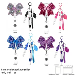Sparkling Bow Badge Clip, Retractable Crocodile Clips, Matching Pen Set, Waterproof Card Case, Badge Buddy Nursing, Ideal for Nurses and Hospital Workers