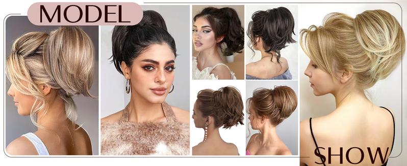 SEGOHAIR Claw Clip Short Ponytail Hair Extensions Messy Bun Hair Piece with Bendable Metal Wire Natural Fluffy Synthetic Straight Hairpiece