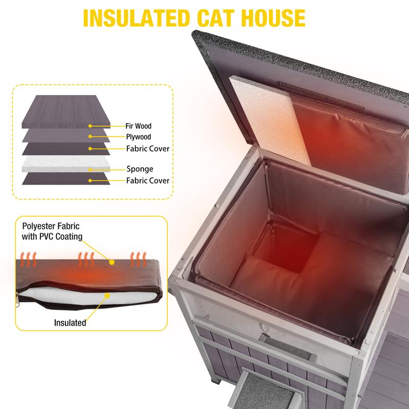 Aivituvin-Heated/Insulated Two-Storey Cat House for Winter | Warm Liner InsideHeated Cat House,Feral Cat Shelter