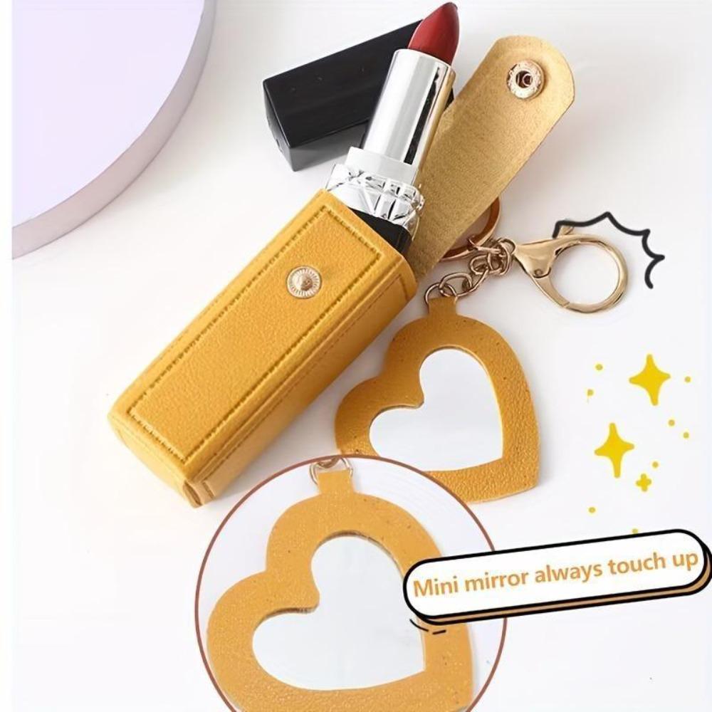 Mini Makeup Bag with Small Mirror, Portable Lipstick Case, Cute Keychain Pendant, Travel Cosmetic Pouch for Girls On-the-Go