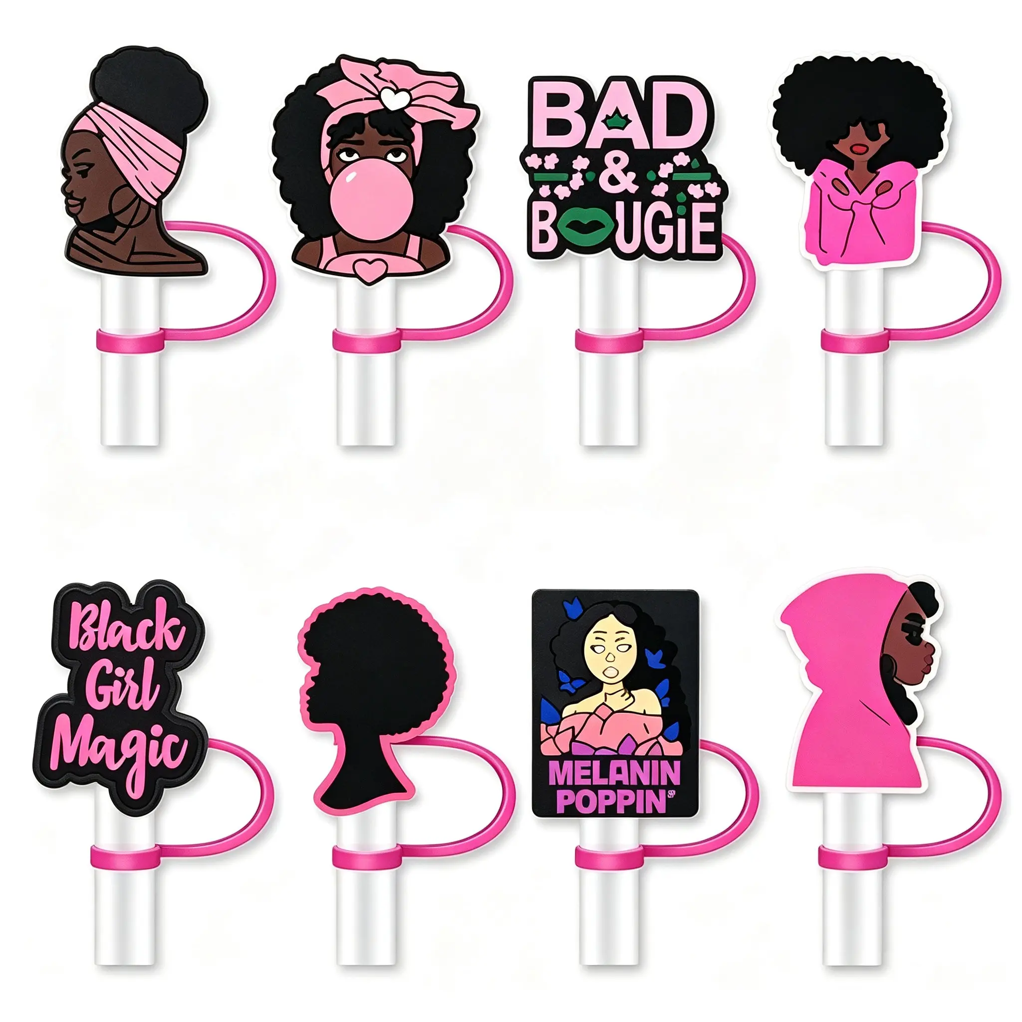 8pcs, Reusable Straw Covers, Cartoon Straw Sleeves, Silicone Straw Tip Protector, Straw Toppers, Fun Party Decoration, Drinkware Gifts for Mom