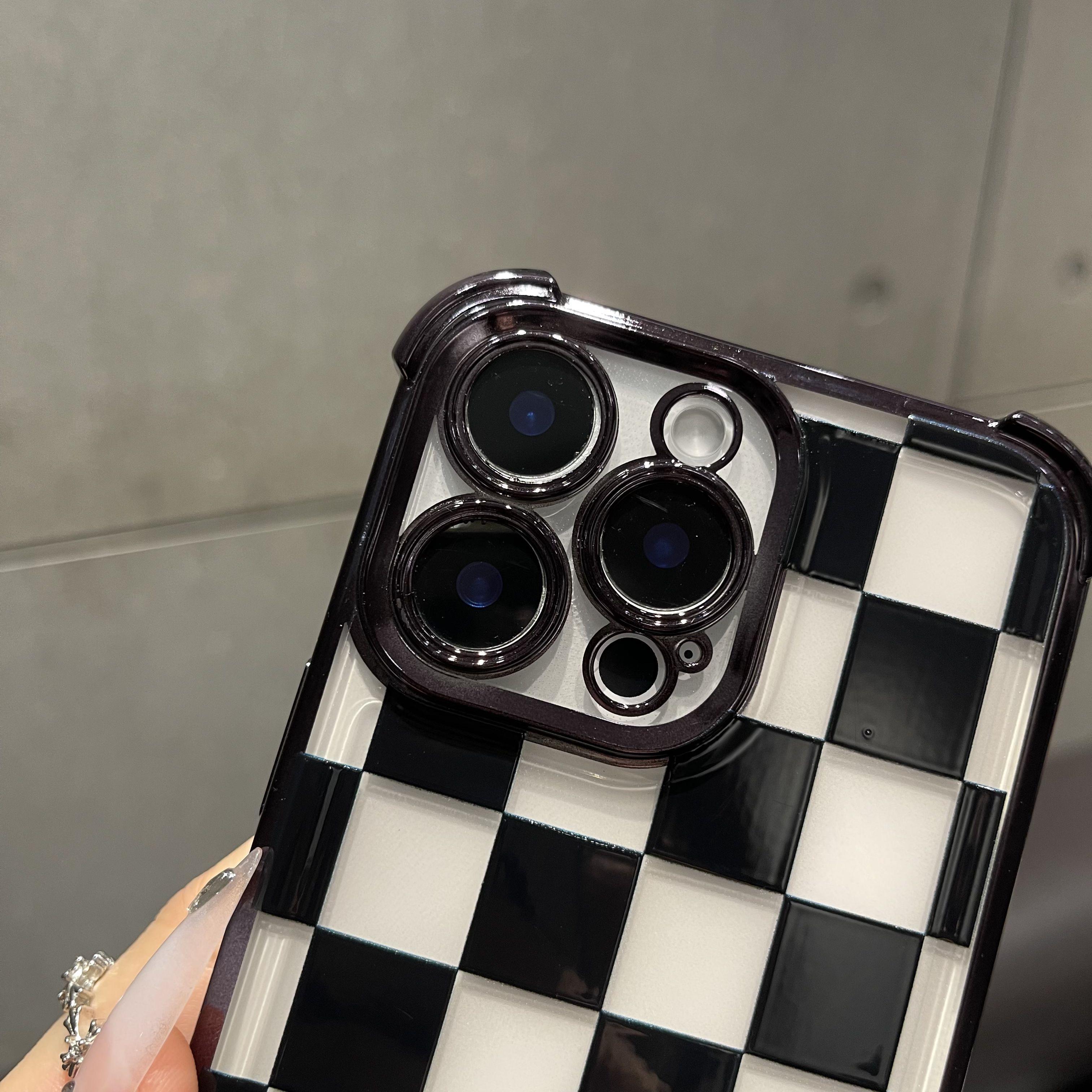 Black checkered four-corner drop-proof TPU phone case for iPhone  17 Air 16Pro Max 15 14Plus 13 12 11 XR XS Simple and stylish camera protection Shockproof Anti-Drop Shockproof Drop Protection Durable Phone Case