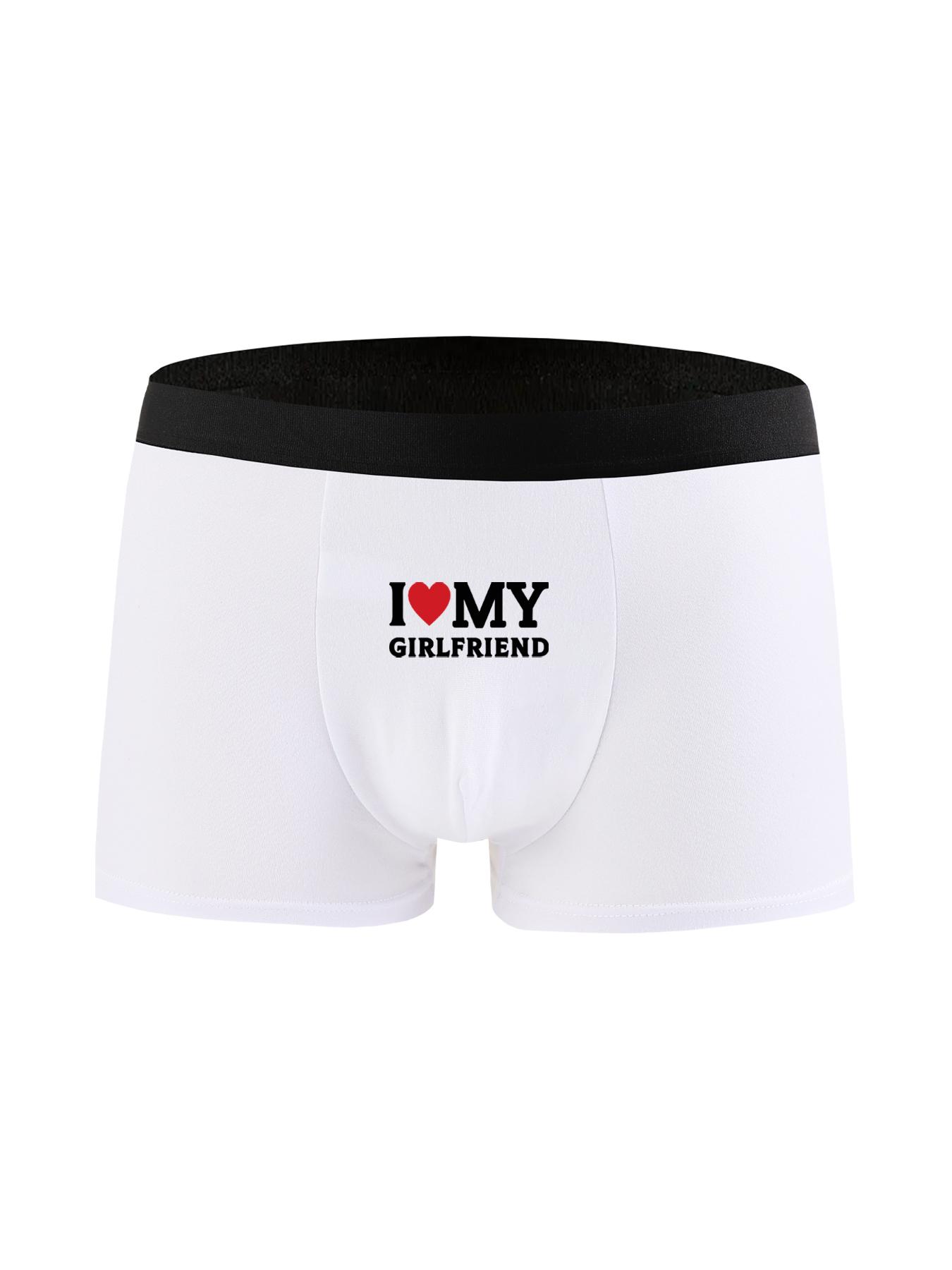 Men's I Love My Girlfriend Pop Art Print Underwear Set, Elastic Boxer Briefs, Comfortable Casual Wear, Blue Random Colors