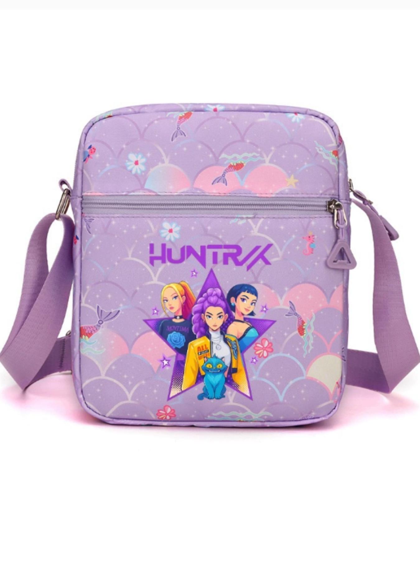 Korean Kpop Monster Hunter Group Large Capacity Lightweight Casual Zipper Crossbody Bag Shoulder Bag, Patchwork Design, All Seasons