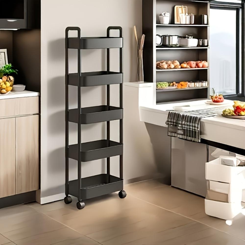 Multi-layer multi-functional trolley, multi-functional storage rack, Display storage rack, movable trolley, movable shelf, 4 universal wheels, suitable for kitchen, bathroom, multi-scene use, made of plastic, cannot place heavy objects