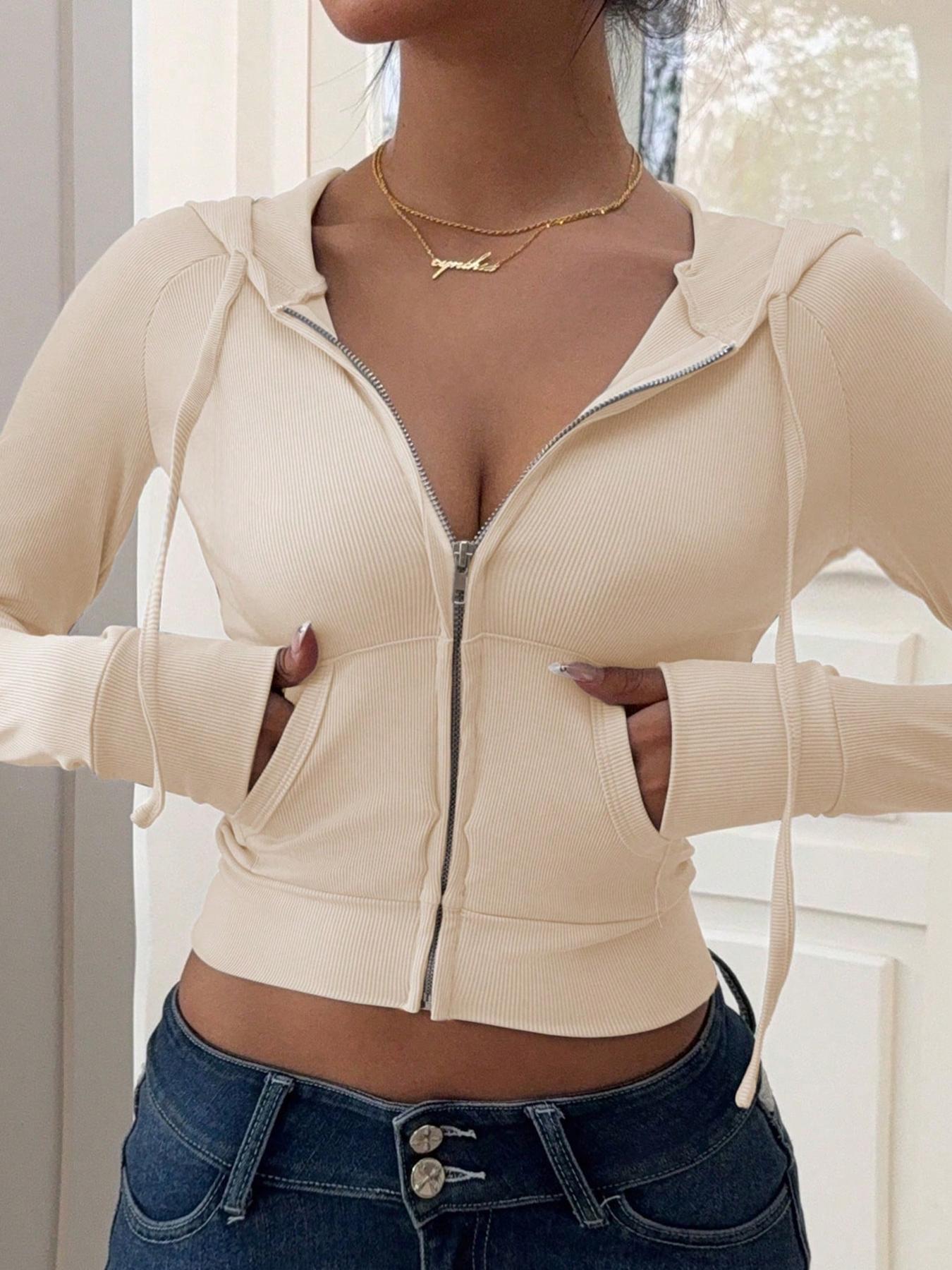 Women's Hooded Sweatshirt with Zipper, Fall & Winter Casual Slim-Fit Pullover, Fashionable Simple Design for Daily Commute