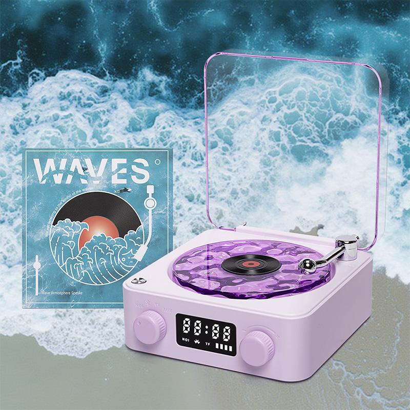 Waves Vintage Vinyl Record Player Bluetooth Speaker with Adjustable Ambient Night Lights, 4-Mode Wireless Audio Turntable wall lights