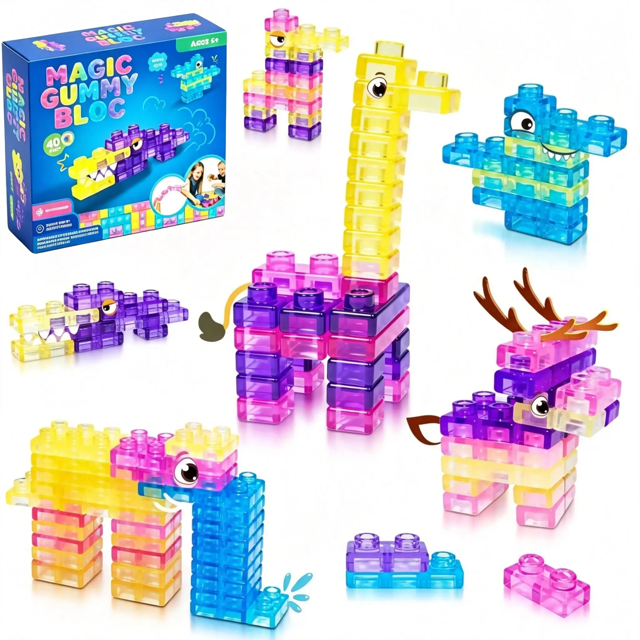 Soft Gel Building Blocks, Elastic Multicolor Stacking Toy Set, Non-Toxic Sensory Play, Safe Stretchy Fun, Early Learning Stem Toys for Kids Aged 3+