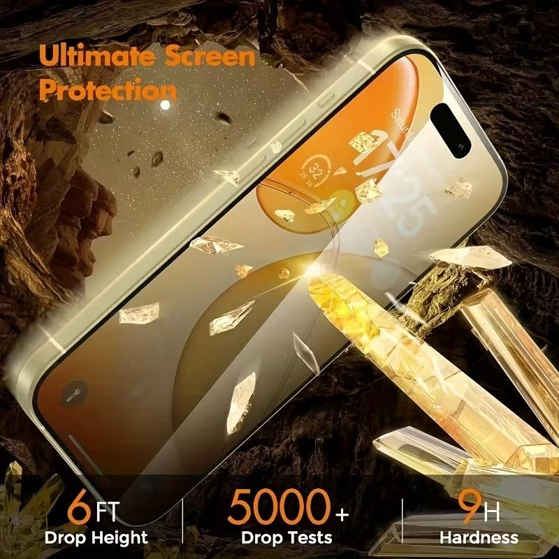 4 Counts Full-Cover Privacy Tempered Glass Screen Protector for iPhone 17 Pro Max, 17 Air, 16 Pro Max, 15 Pro, 16, 15, 14, 13, 12, 11, 16e, Plus, Mini, X, XR and XS Max, 9H Hardness, Ultra HD, Anti-Scratch, Anti-Fingerprint, Anti-Peeping