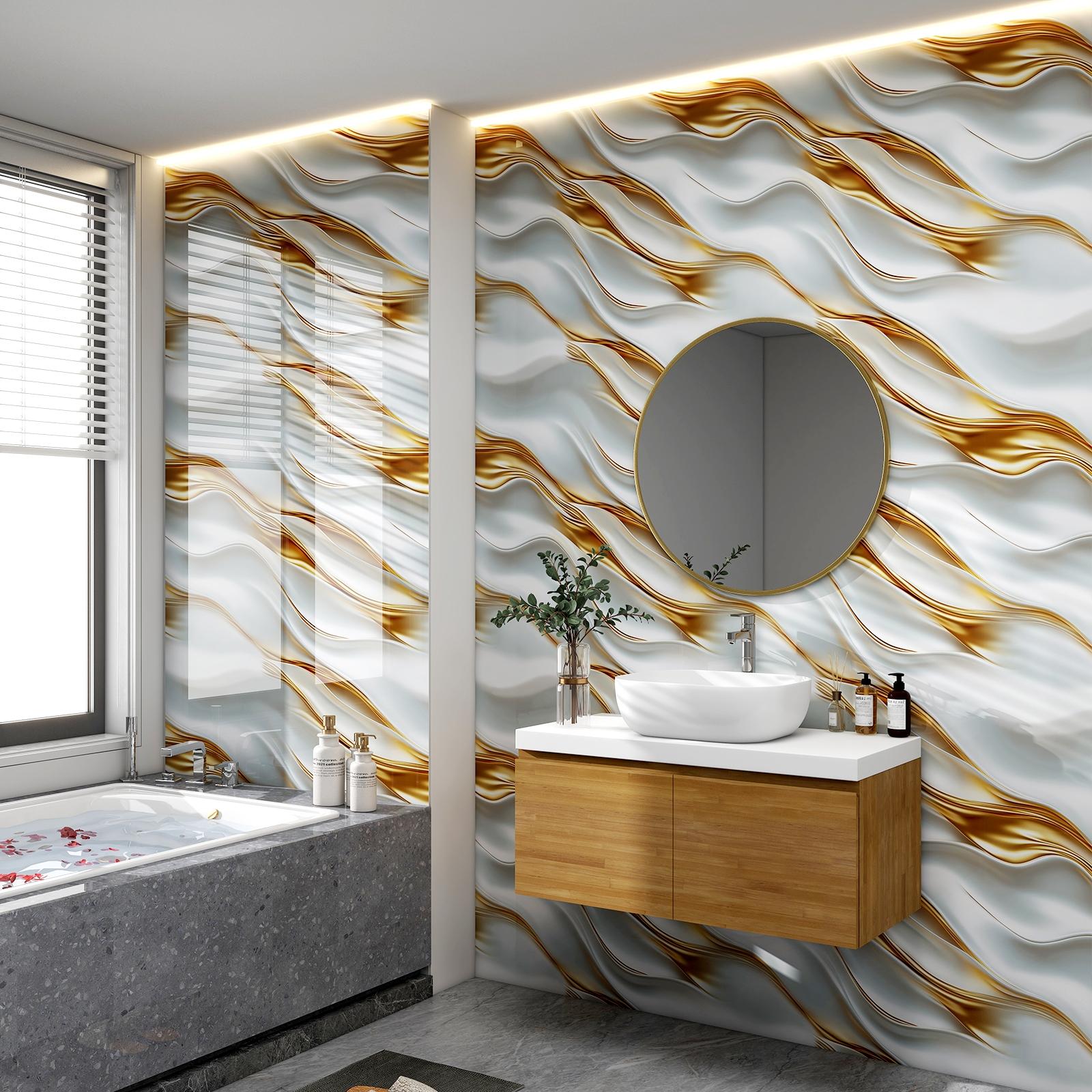 Thick Self-Adhesive Tile Look Wall Stickers, Waterproof Moistureproof Moldproof, DIY Decor for Kitchen Bedroom Living Room Bathroom, Waterproof Marble Stickers