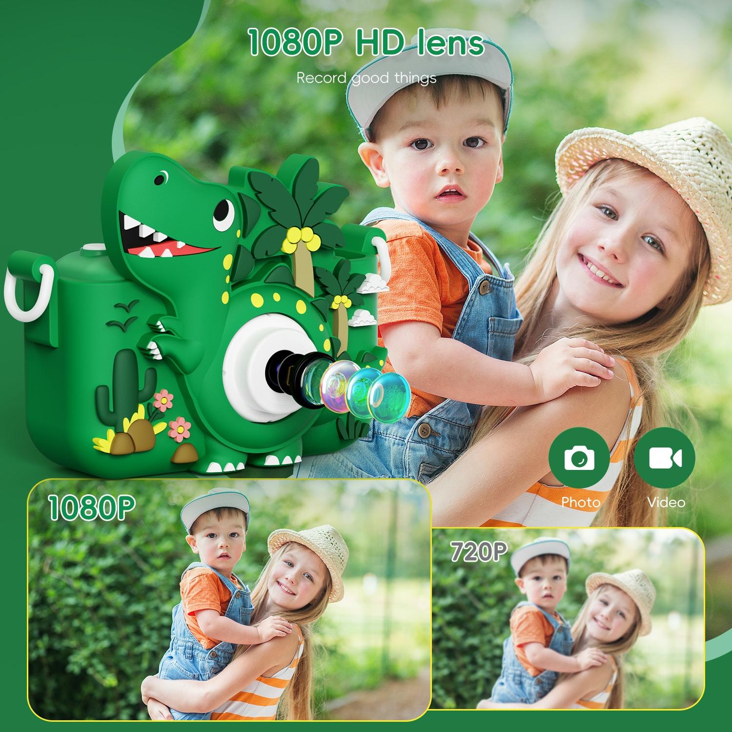 Cartoon Dinosaur Design Camera Toy, 1080P HD Digital Camera Multifunction with 5 Puzzle Games, Fun Stickers for Girls & Boys, Birthday Gifts #GLOBAL PICKS