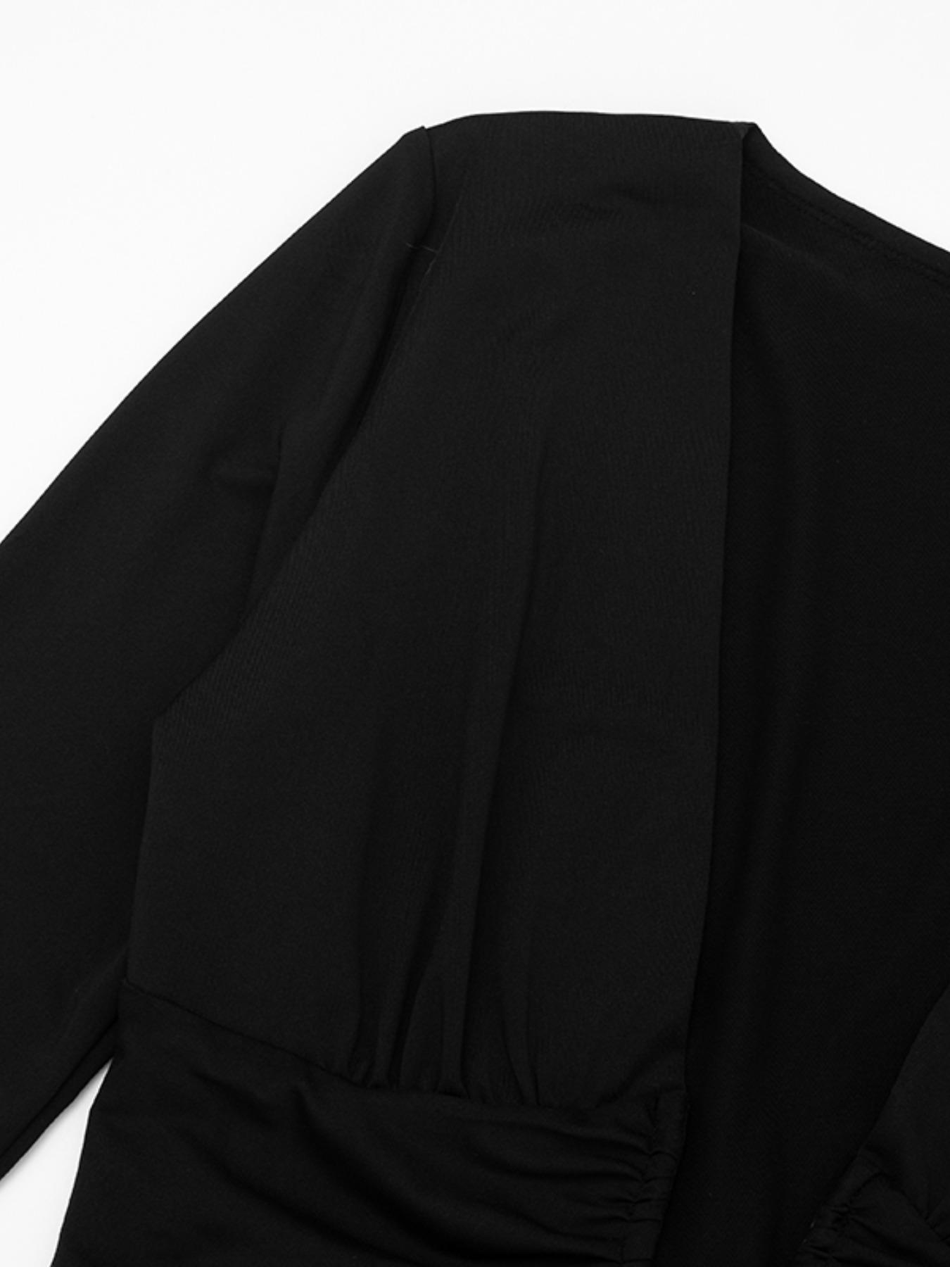 Elegant Women's Long Sleeve Deep V Neck Bodycon Dress, Comfortable Trendy Fashion, Perfect for Parties & Daily Wear