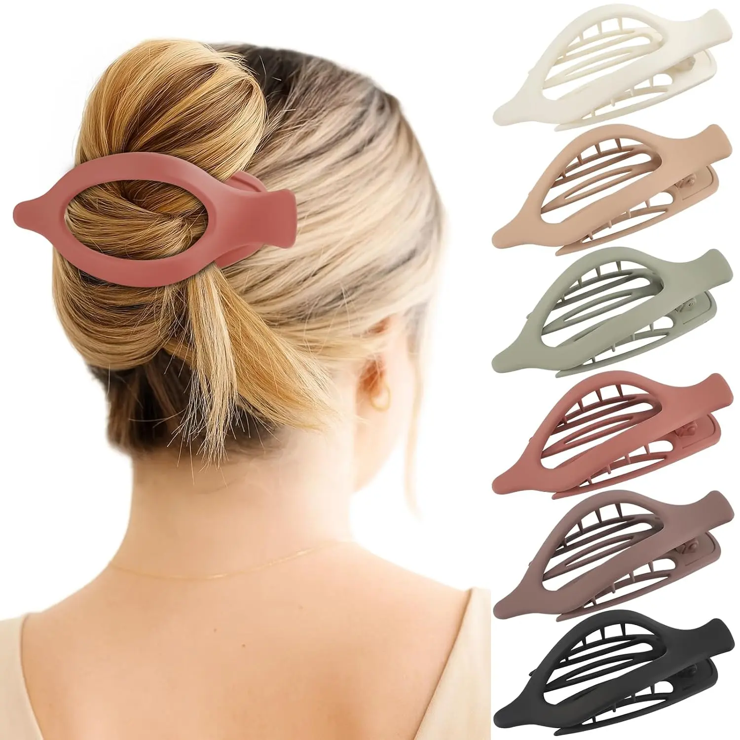 6 Packs Flat Claw Clips for Women,  Flat Hair Clip, Matte Curved Hair Claws Clip for Thin Thick Hair, Lay Down Claws Clips, Durable  Hold Hair Clip ( Red)
