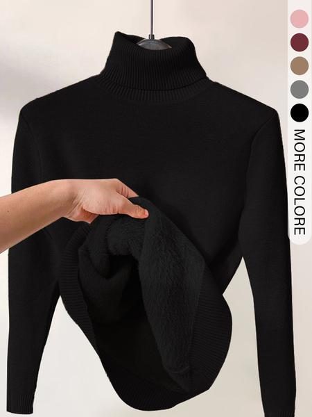 Women's Plain High Neck Sweater, Casual Long Sleeve Jumper for Fall & Winter, Fashion Ladies' Knit Clothing for Daily Wear