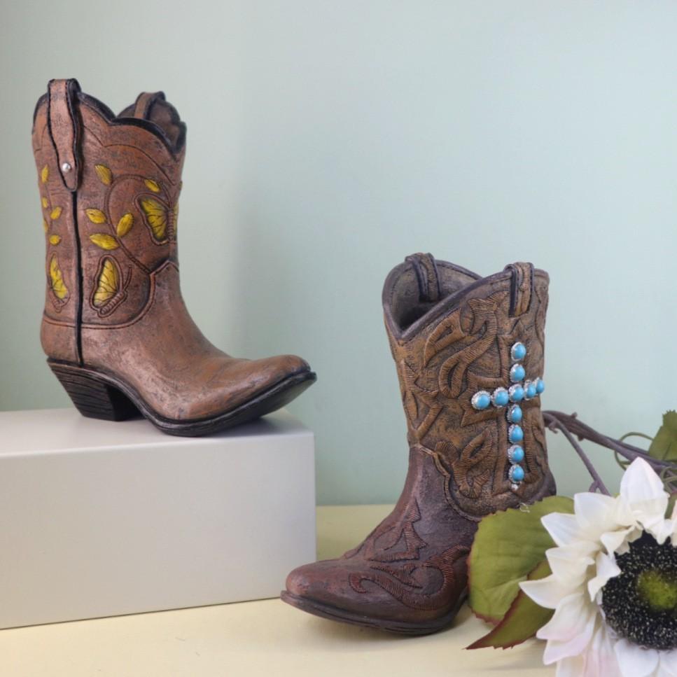 Vintage Boot Resin Vase Decor, Striped Hydroponic Flower Container, Indoor/outdoor Home Decoration, Living Room, Balcony, Garden, Cowboy Style