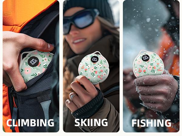 [Buy1 Get 1 Fan] FrSara Hand Warmers, Rechargeable Electric Hand Warmer, 4000mAh Last 10 Hours, Double-sided heating, 3-Level Heat, 2 seconds rapid heating, w/Strip, Display, Light, Ideal for Camping Hiking Skiing Raynauds, Christmas Gift