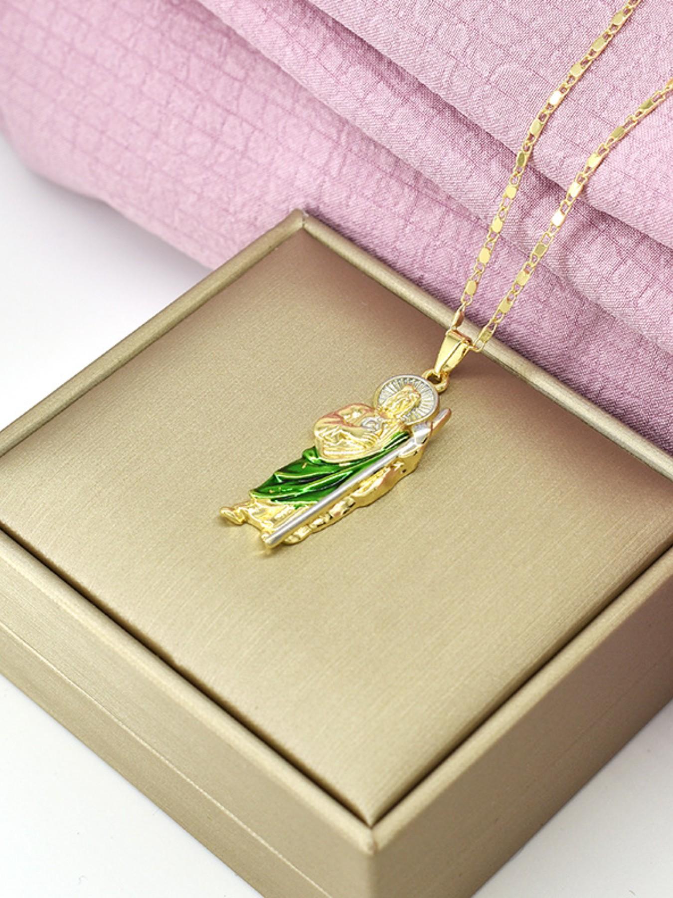 Fashion Hip Hop Saint Judas Necklace, Men's Copper Plated 14k Gold Saint Jude Pendant, 24 Inch Flat Chain, Perfect Gift for All Seasons