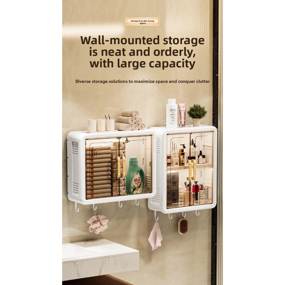 Dustproof Wall-mounted Storage Box for Toiletries, Tissue, Shower Gel, Shampoo, etc., No-drill Wall-mounted Storage Box for Bathroom, Toilet, and Shower Room