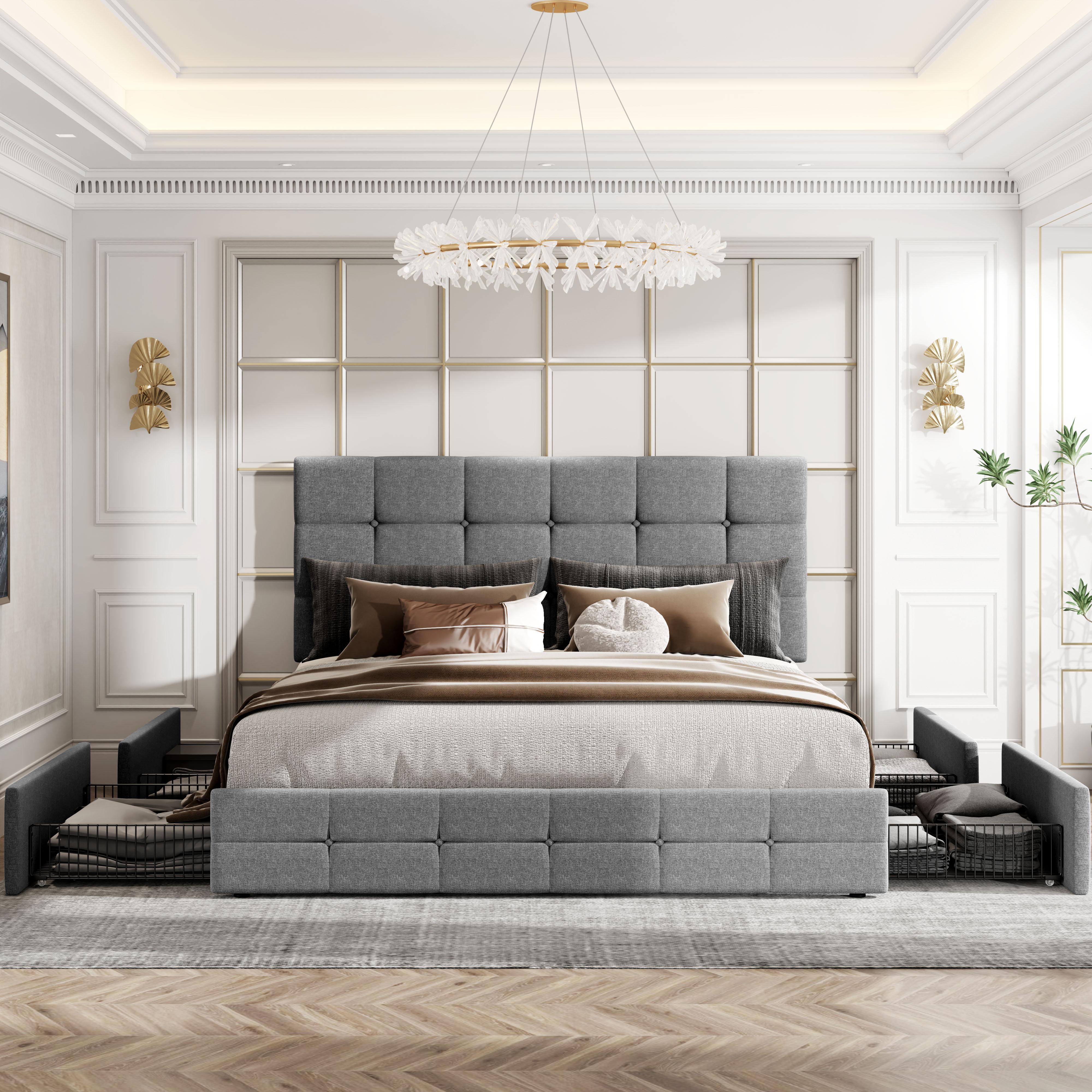 HOOMIC Platform Storage Bed Frame【Frame Only No Mattress】with 4 Drawers,adjustable Headboard with Square Stitched Button Tufted Design,Wooden Slats,Full/Queen/King,Light Grey/Dark Grey,No Box Spring Needed HOOMIC Platform Storage Bed Frame【Frame Only No Mattress】with 4 Drawers,adjustable Headboard with Square Stitched Button Tufted Design,Wooden Slats,Full/Queen/King,Light Grey/Dark Grey,No Box Spring Needed