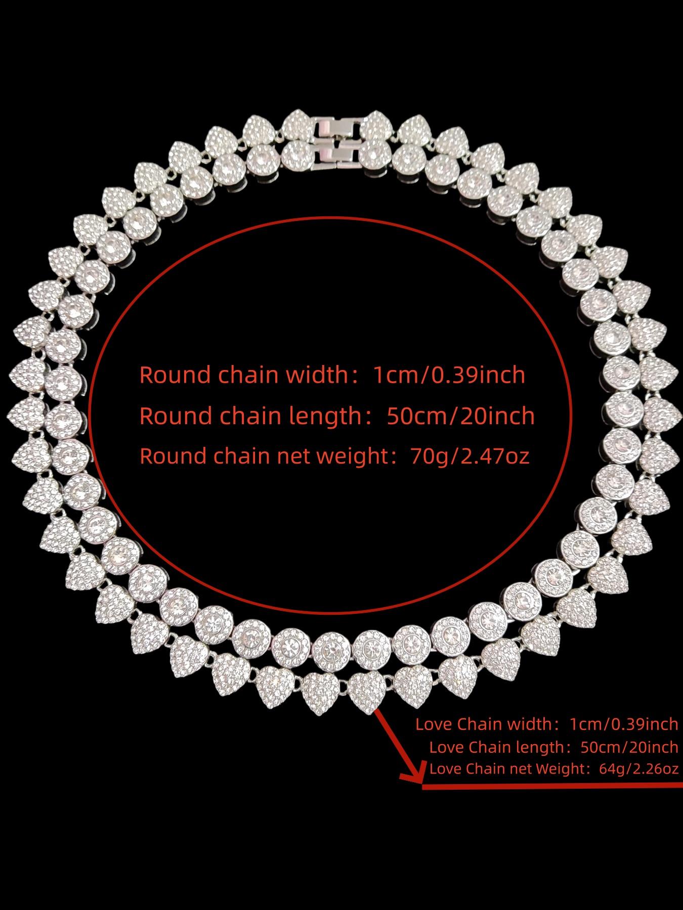 Men Women Hip Hop Heart and Round Chain Necklace, Heart Style Choker, Full Rhinestone Chain Jewelry, Fashion Elegant Accessory for Daily Wear or Party  Valentines Gift 2 Styles For Choose, High End Necklace