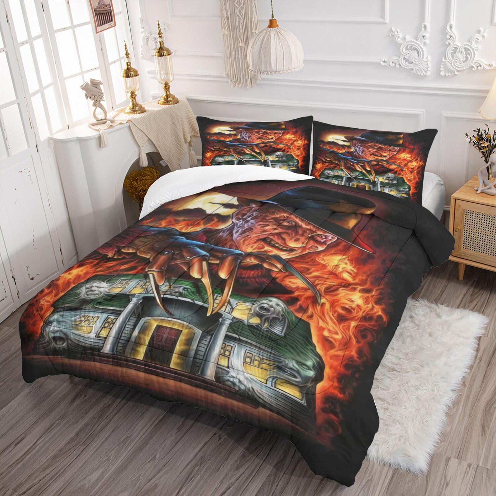 Dark Horror Style Comforter Set-with Silk-Cotton Filling, Dark Horror Theme Element Printed Bedding Set, Includes 1/2 Pillowcases - without Core,Eerie and Thrilling, Soft and Comfortable,Perfect for Horror IP Fans' Bedding Decor, Decorative Bedding Set