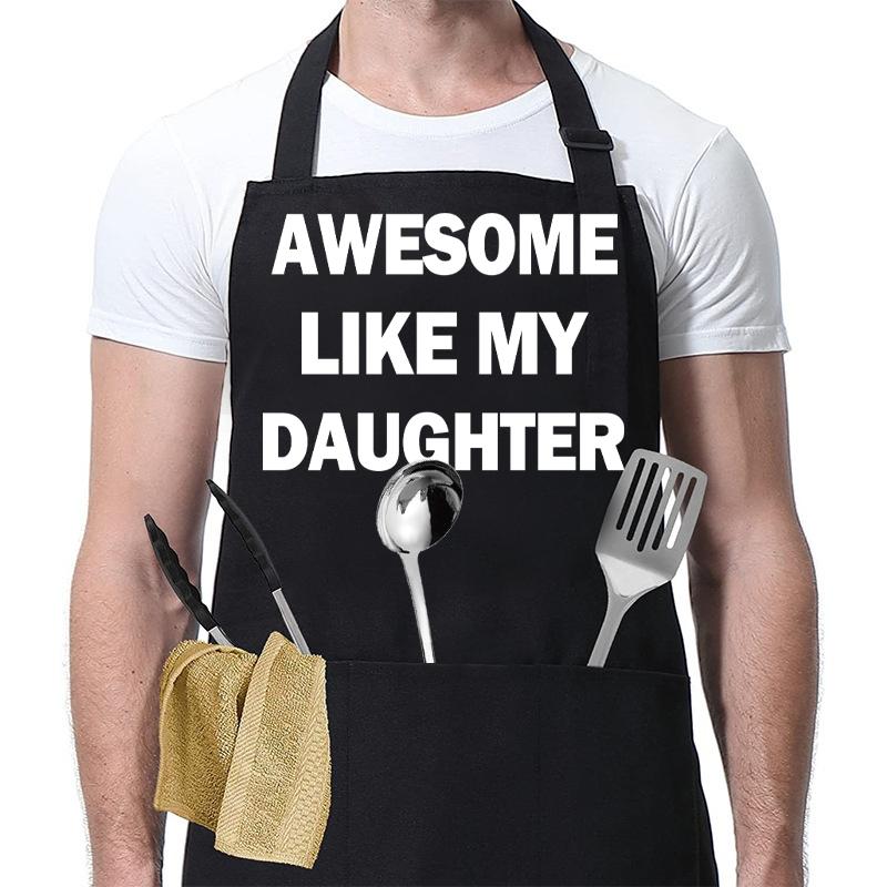 Polyester Kitchen Apron With Adjustable Neck Strap & 3 Pockets, 1 Count Unisex BBQ Apron, Birthday Present,Gift for Husband,Son & BF,Father's Day Gift,Gift for Daughter&Wife&GF,Mother's Day Gift,With Slogan"MY MEAT IS 100% GOING IN YOUR MOUTH"