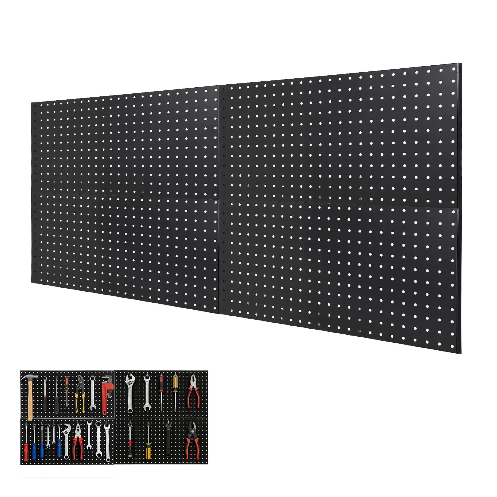 Heavy-Duty Metal Pegboard Wall Panels - Powder-Coated Steel Tool Organizer Rack System for Garage, Workshop, Kitchen & Craft Room - Hook Compatible - Customizable Layout