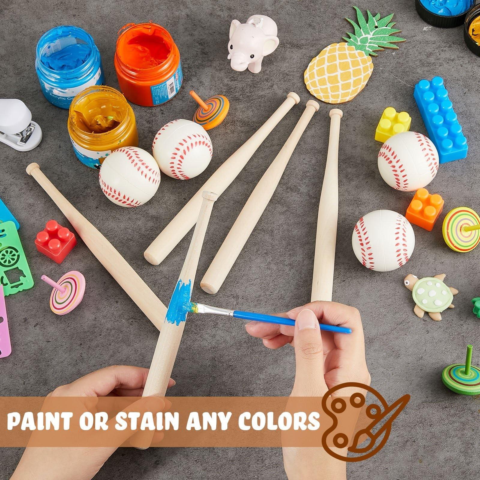 60 Mini Baseball Bats and Foam Balls Set, DIY Sports Theme Birthday Party Supplies, Classroom Activity Decor, Unfinished Wooden Bats for Painting